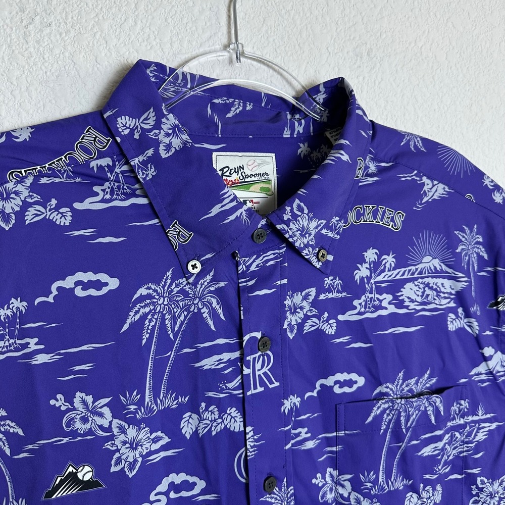 Reyn Spooner Colorado Rockies MLB Performance Shirt Mens XL Purple Tropical NWT - Picture 3 of 12